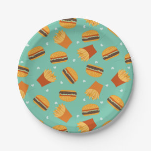 Retro Burger und Fries Pappteller