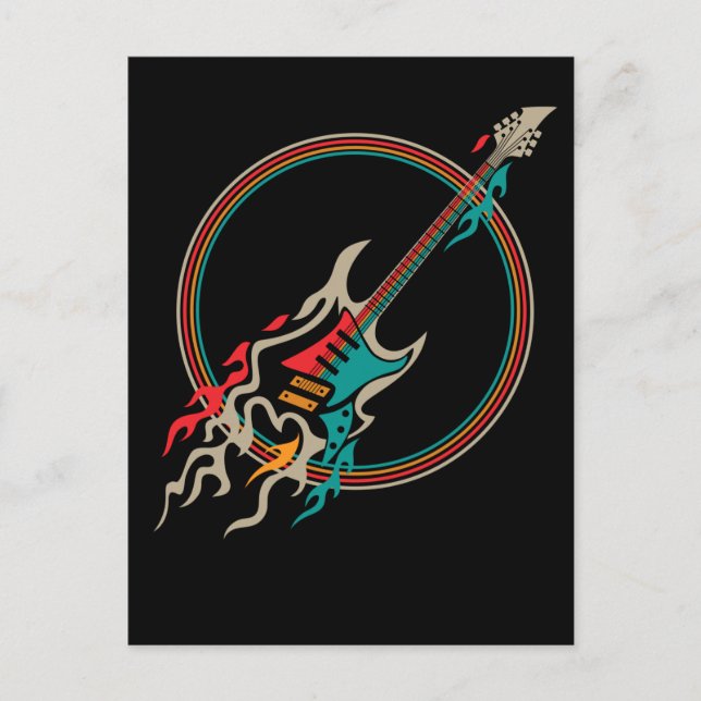 Retro Burning Gitarren Rock und Roll Music Postkarte (Vorderseite)
