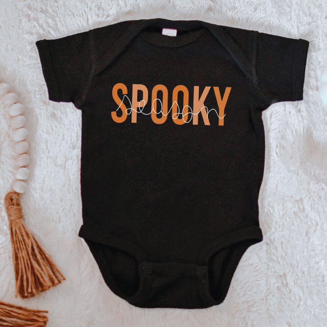 Retro Burnt Orange Spooky Jahreszeit Halloween Fal Baby Strampler (Von Creator hochgeladen)