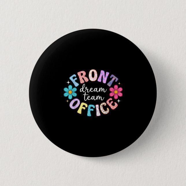 Retro-Büro-Team glücklich erster Schultag Button (Vorderseite)