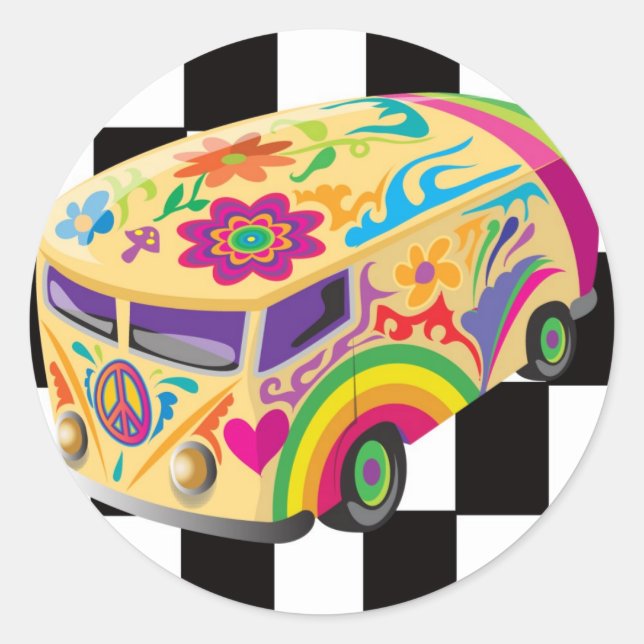 Retro-Bus Runder Aufkleber (Vorderseite)