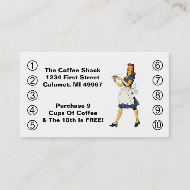 Retro Business Punch Cards Diner glückliche Kellne Treuekarte (Vorderseite)