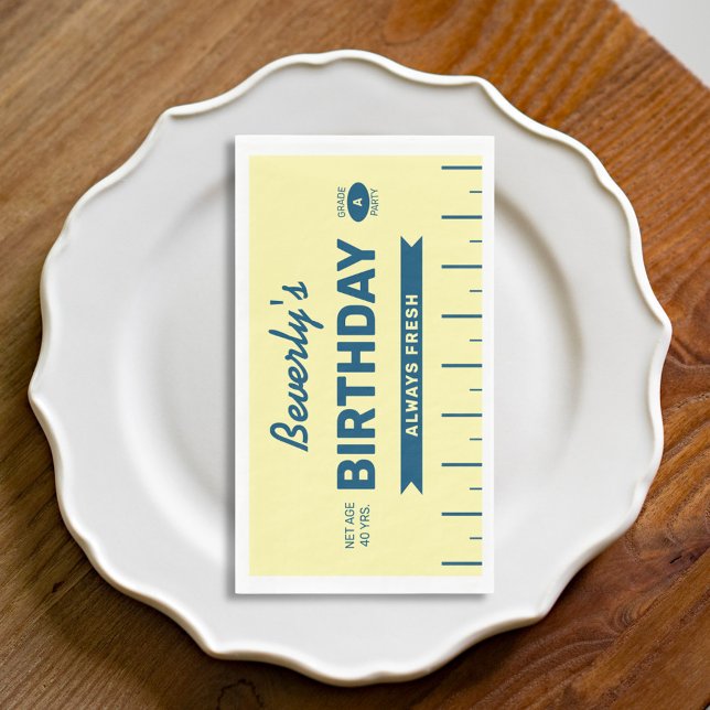Retro-Butter-Stick Personalisierte Abendessen-Serv Serviette (Personalized butter stick dinner napkins for your Grade A stick of butter birthday party)