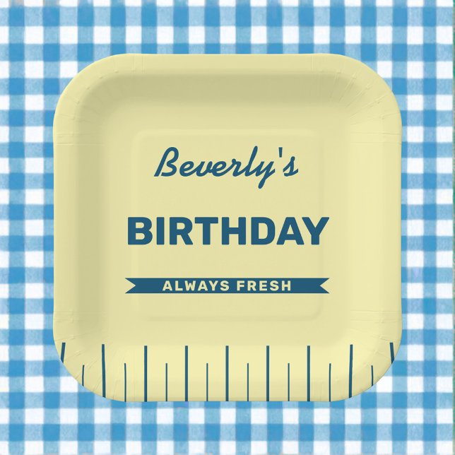 Retro Butter Stick Personalized Birthday Party Pappteller (Fun personalized plates for a butter-theme birthday party!)