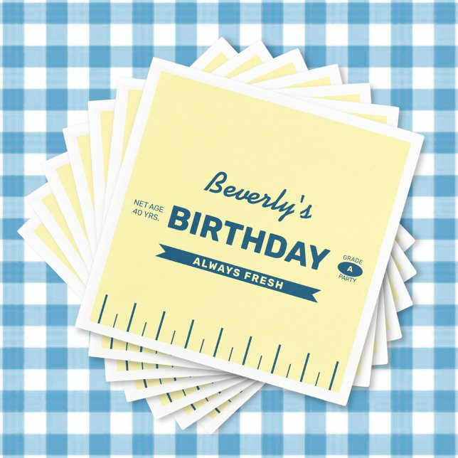 Retro Butter Stick Personalized Birthday Party Serviette (Custom yellow butter stick napkins for a fresh birthday celebration for any year.)