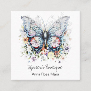 *~* Retro Butterfly AP57 Boho QR Floral Soft Quadratische Visitenkarte