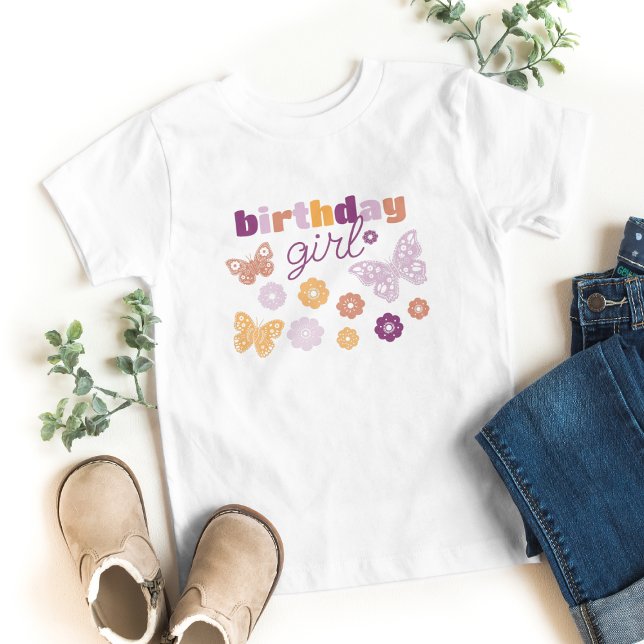 Retro Butterfly Birthday Girl Kleinkind T-shirt (Butterfly "Birthday Girl" shirt.)