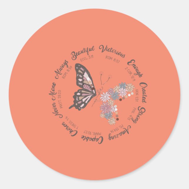 Retro Butterfly Christlich Quotes Design Runder Aufkleber (Vorderseite)