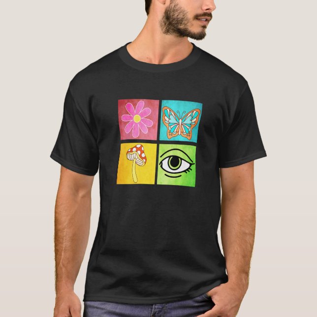 Retro Butterfly Groovy Daisy Flower Mushroom Eye T T-Shirt (Vorderseite)