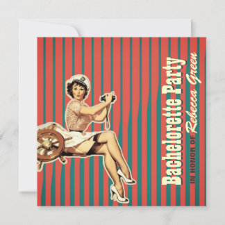 Retro-Button auf Girl-Seemann-Junggeselinnen-Absch Einladung