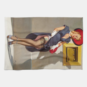 Retro Button-Up Girl Geschirrtuch