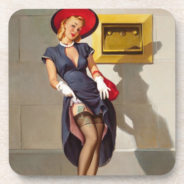 Retro Button-Up Girl Getränkeuntersetzer (Vorderseite)
