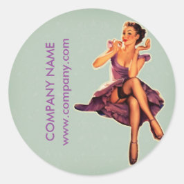 Retro Button up Girl Hair Makeup Artist Cosmetolog Runder Aufkleber