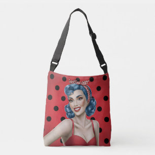 Retro Button-Up Girl mit Polka Dots Tragetaschen Mit Langen Trägern