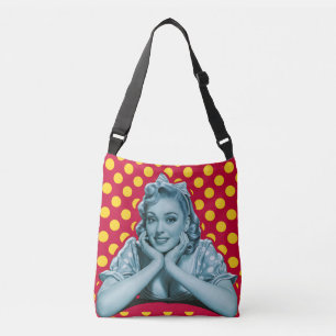 Retro Button-Up Girl Pop Art Tragetaschen Mit Langen Trägern