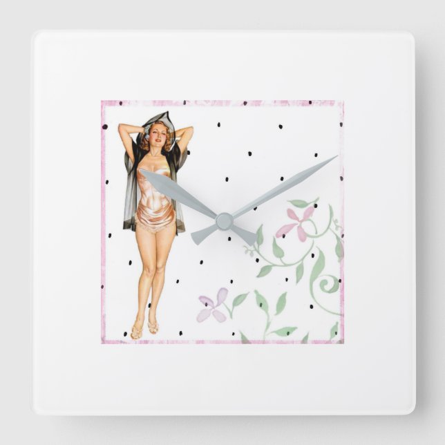Retro Button Up Girl Wall Uhr (Vorderseite)