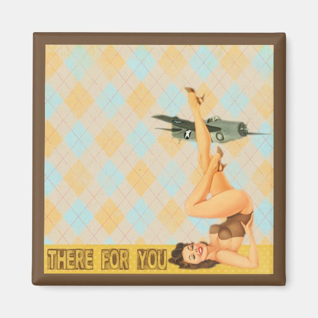 Retro Button-up Lady Art Collage War Magnet (Vorne)