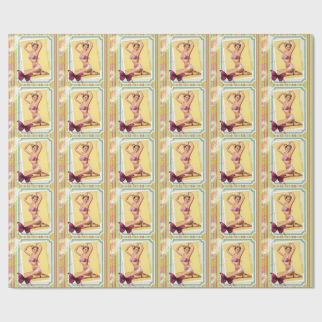 Retro-Button-Up-Mädchen Geschenkpapier (Flach)