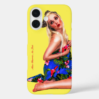 Retro Button Up Tropical Beach Girl Yellow Phone C iPhone 16 Hülle