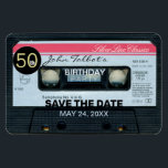 Retro C Audiotape 50th birthday Party Save Date M Magnet<br><div class="desc">Old audio tape (audio cassette Classic made in Netherlands) with black tag for numbers. Design on flexible photo magnet with texts for 50th birthday party to customize. You can easily change text (font, color, size and position) by clicking the customize button. Available in inviation postcard too. Matching Birthday invitation, Birthday...</div>