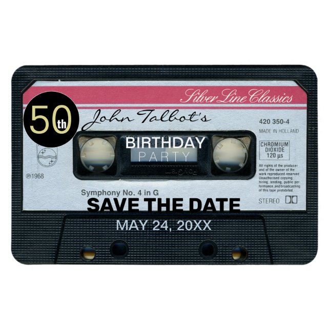 Retro C Audiotape 50th birthday Party Save Date M Magnet (Horizontal)