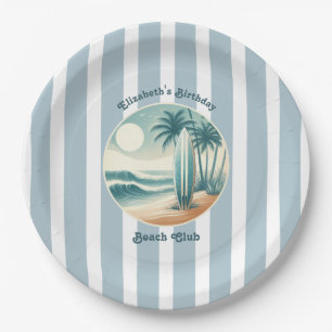 Retro Cabana Streifen Beach Club Surfbrett Geburts Pappteller