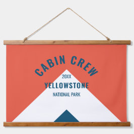 Retro Cabin Crew Peronalized Destination Red Navy Wandteppich Mit Holzrahmen