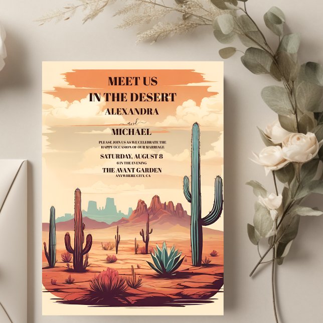 Retro Cactus Desert Landscape Wedding Einladung (Von Creator hochgeladen)