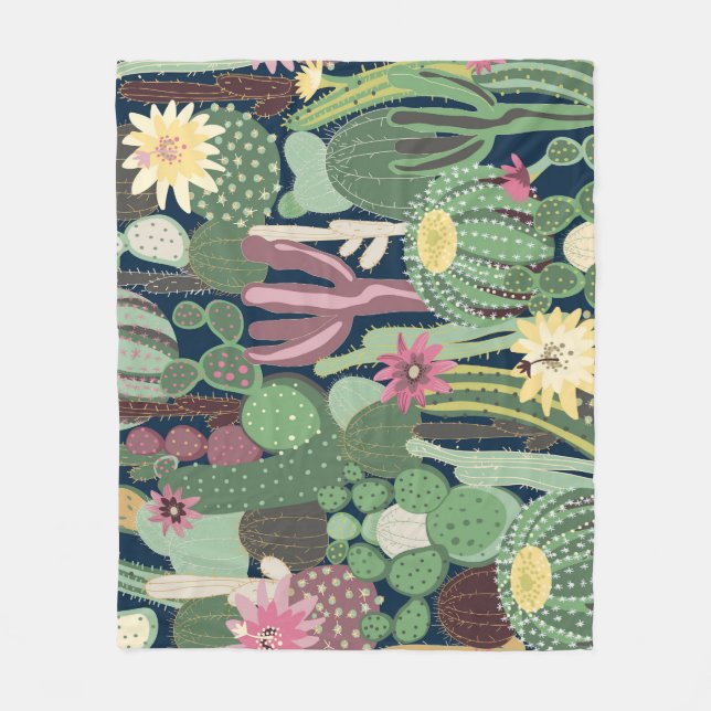 Retro Cactus Design: Nahtlose Textur Fleecedecke (Vorderseite)