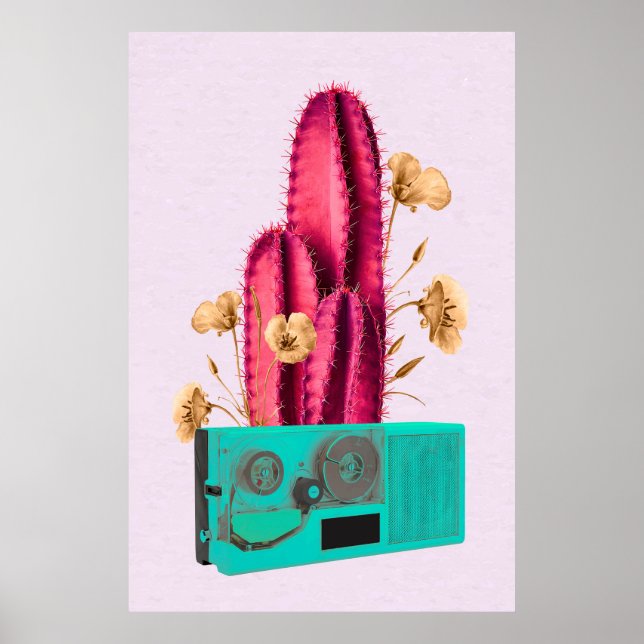 Rétro Cactus Néon Poster (Vorne)