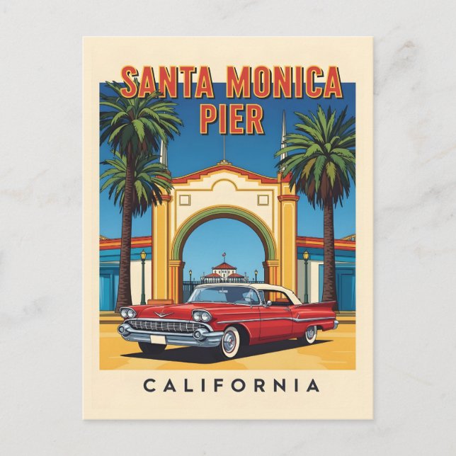 Retro California Dream Santa Monica Pier Postkarte (Vorderseite)
