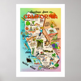 Retro California Map 24x36 Print Poster