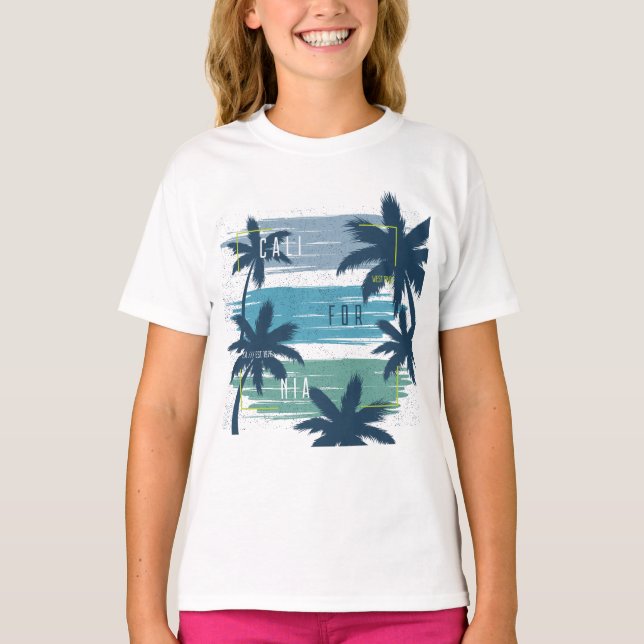 Retro California Palm Tree - Beach Sunset Ästhetik T-Shirt (Vorderseite)