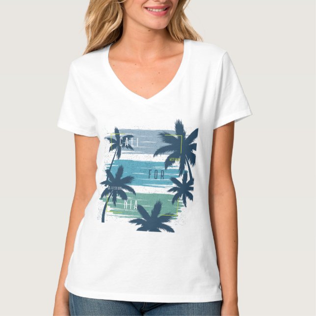 Retro California Palm Tree - Beach Sunset Ästhetik T-Shirt (Vorderseite)