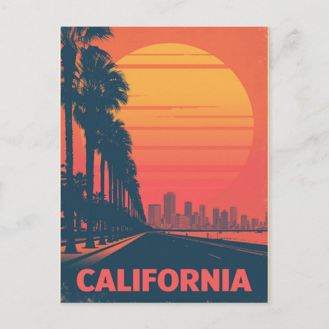Retro California Palm Trees Sunset Postkarte (Vorderseite)