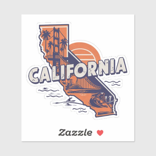 Retro California Staat Sticker (Blatt)
