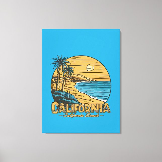 Retro California Sunset Beach Scene Leinwanddruck (Vorderseite)