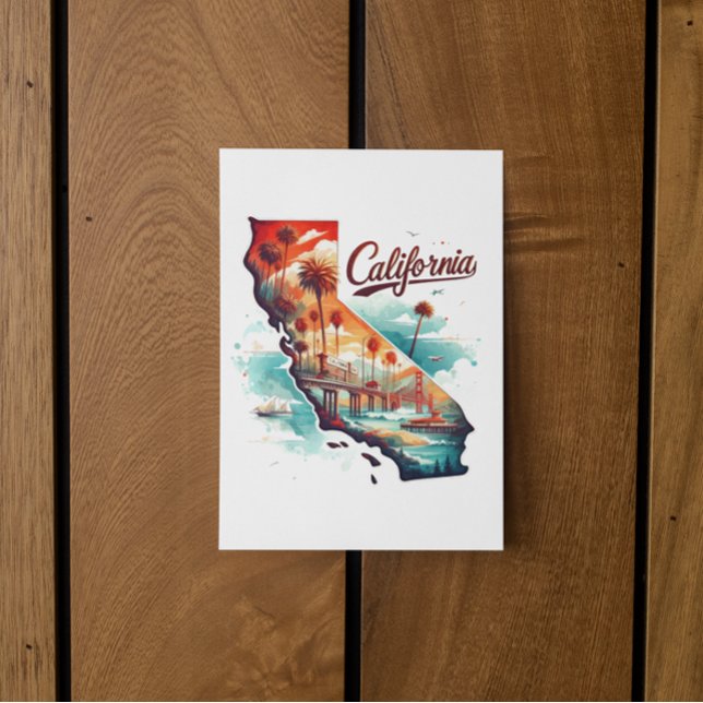 Retro California USA Carte Voyage Souvenir (california usa map travel postcard)