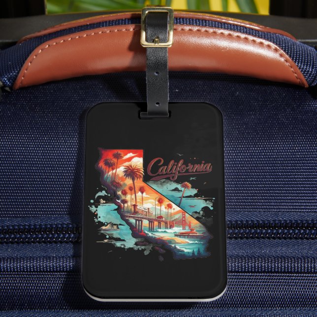 Retro California USA Map Travel Souvenir Gepäckanhänger (Vorderseite Insitu 2)