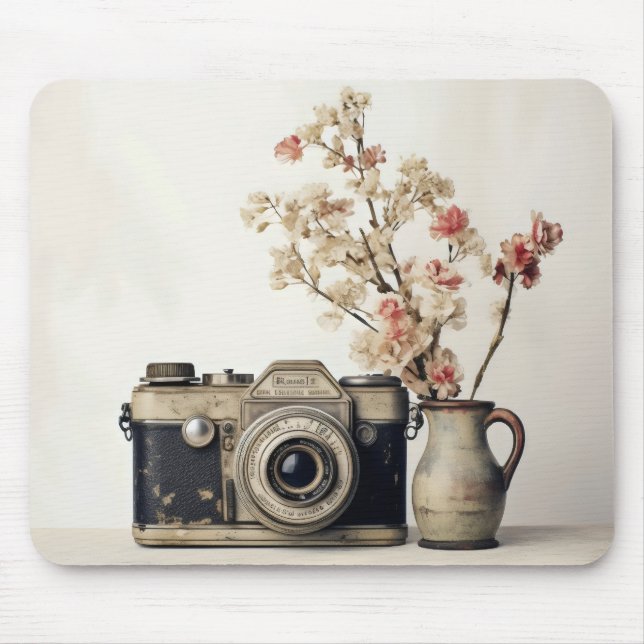 Retro-Camera-Blume Mousepad (Vorne)
