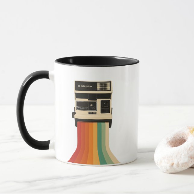Retro Camera with Rainbow Print Tasse (Mit Donut)
