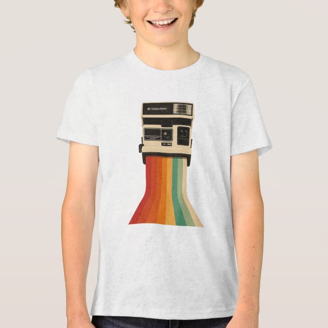 Retro Camera with Rainbow Print Tri-Blend Shirt (Vorderseite)