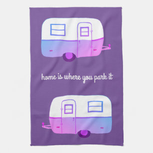 Retro Camper-Anhänger RV Motorhome lila Geschirrtuch