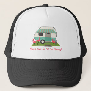 Retro Camper/Anhänger u. rosa Flamingo-Zuhause Truckerkappe