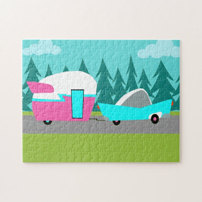 Retro Camper-/Anhänger-und Auto-Puzzlespiel (Horizontal)