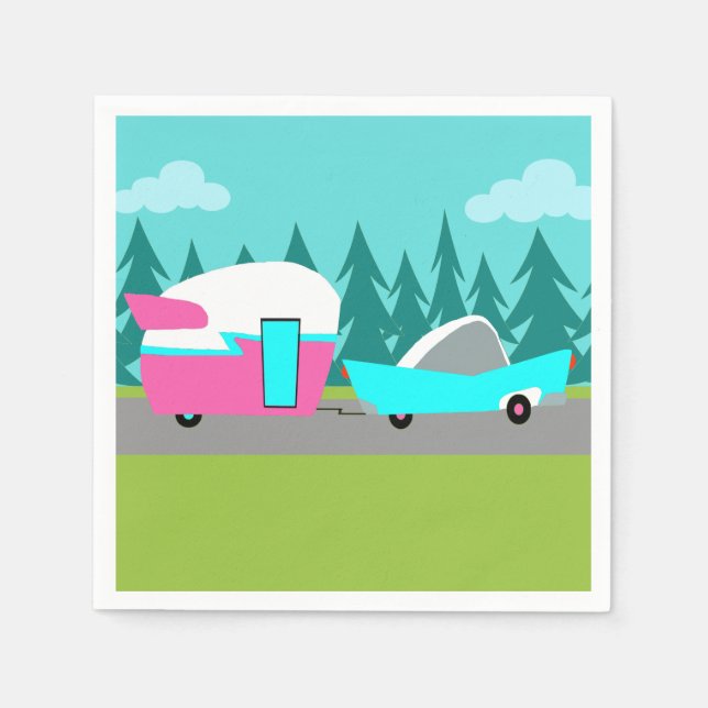 Retro Camper / Anhänger und Autopapier Napkins Serviette (Vorderseite)