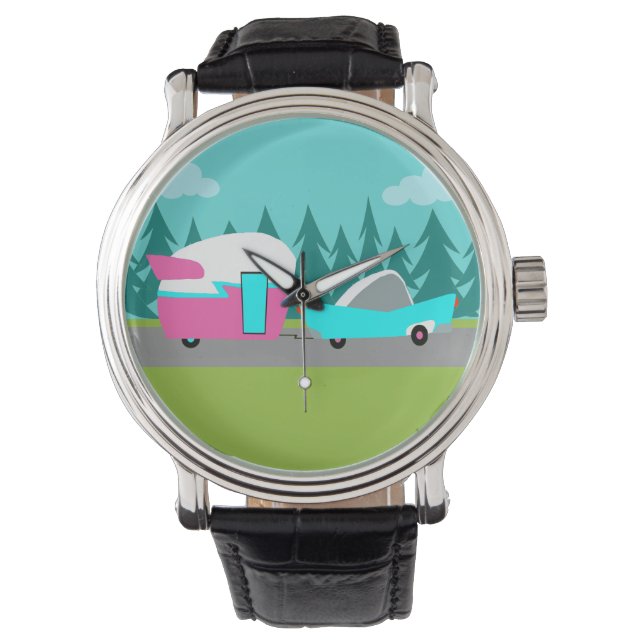 Retro-Camper / Anhänger und Fahrzeugüberwachung Armbanduhr (Vorderseite)