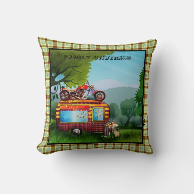 Retro Camper Decke - Trailer Trash Tartan Custom Kissen (Vorderseite)