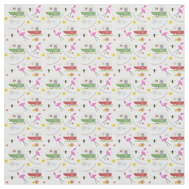 Retro Camper Flamingo Floral Biene Stoff (Muster)