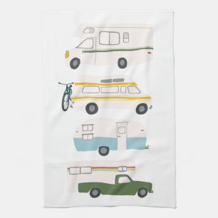 Retro Camper Motorhome RV Vanlife Weiß Geschirrtuch
